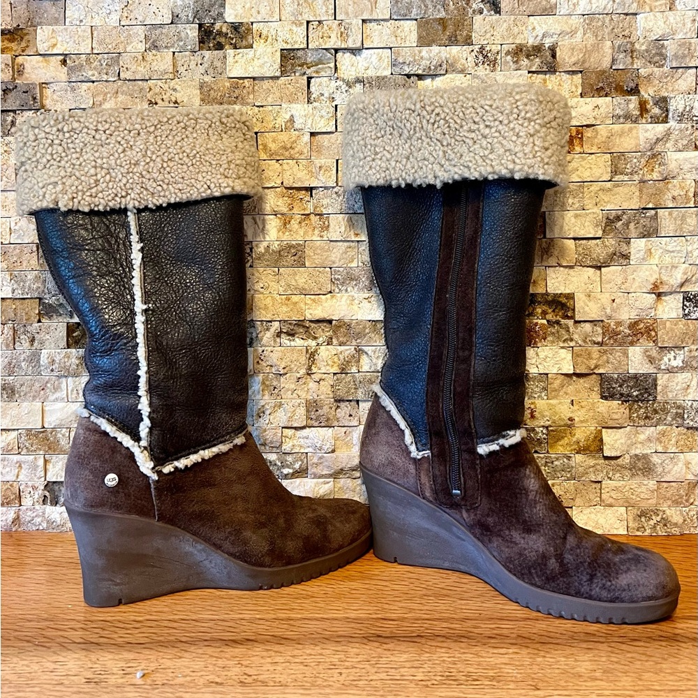 UGG Sandra Dark Brown Wedge Boots